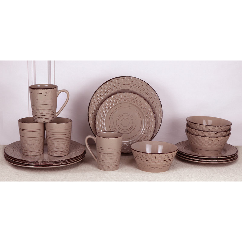 Stoneware Dinnerware Set 16 Piece - Service for 4, Mocca