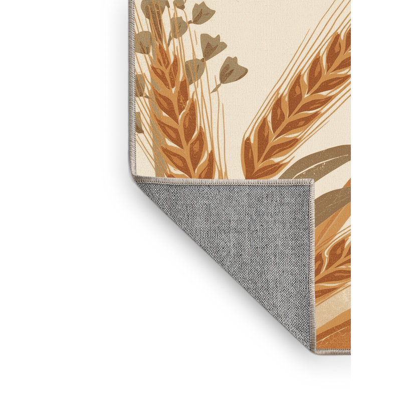 Machine Washable Paesyn Wheat Country Rustic Vintage Look Rug in Beige – Beige Binding, 7x10