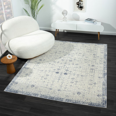 Tapis imperméable Performance Performance Vintage orné de bleu / gris / ivoire