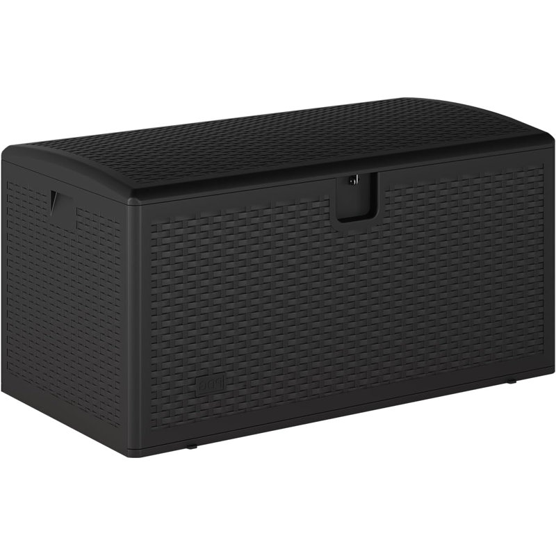 73 gal Resin Deck Box, Waterproof Outdoor Storage Box with Lockable Lid, Patio Storage Bin for Cushions, Garden Tools, Pool Accessories, Indoor Outdoor Plastic Chest, Black