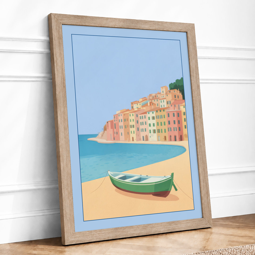 Beached Boat, Village Coastal - Framed Print