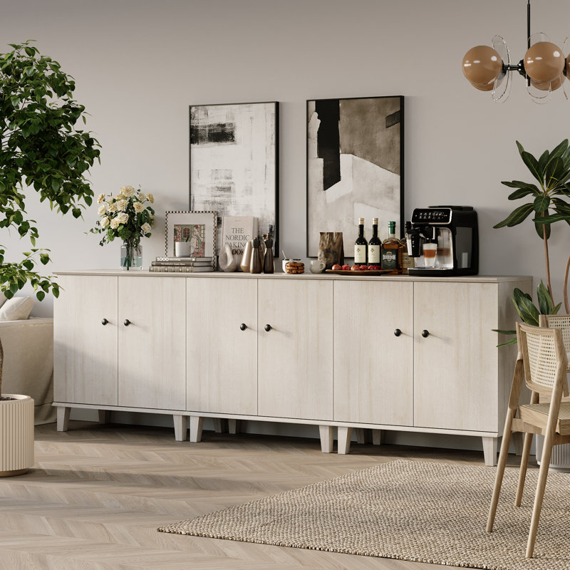 Buffet, buffet Modren avec 4 portes, buffet avec rangement, table de buffet avec pieds en trapèze pour la salle à manger, la cuisine, le salon et le vestibule