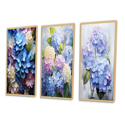 «Blue Hydrangea Garden Enchantment», 3 pièces sur toile