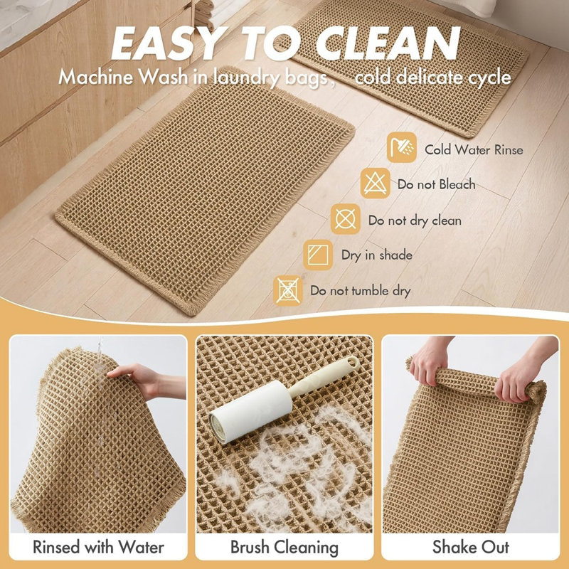 Brown Waffle Bathroom Runner Rugs, Soft Textured Floor Mats