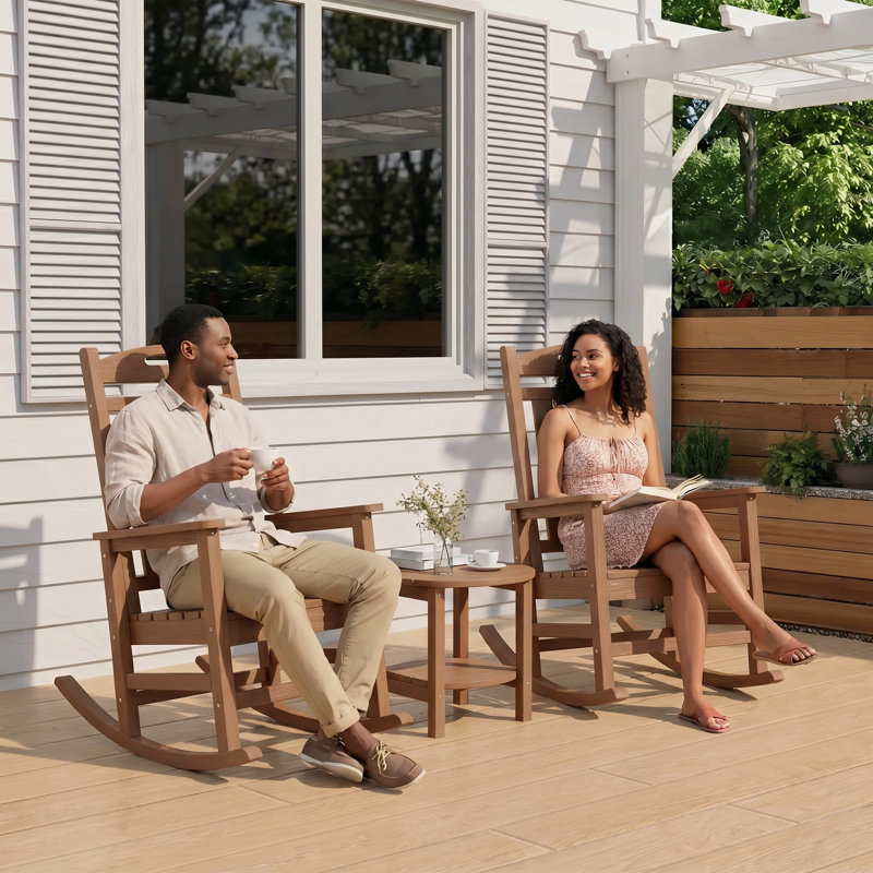 Outdoor Patio HDPE Rocking Adirondack Chair, Brown