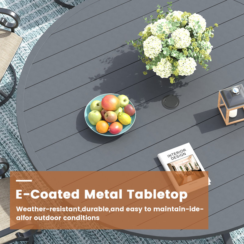 8-Person Round Patio Dining Set With 360° Swivel PVC-Coated Polyester Chairs, Gray/Gray