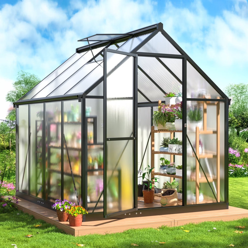 VIWAT Polycarbonate Garden Greenhouse with UV Protection and Aluminum Frame, 6x7