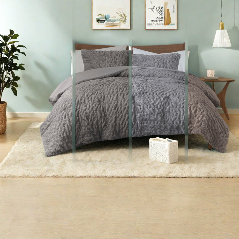 Luxurious Gray Ruched Fur Bedding Sets For All Seasons