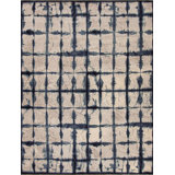 Shibori Hand Knotted Wool Area Rug in Cream/Blue