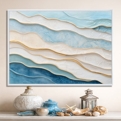 Blue Gold Beach Wall Art, Tropical Ocean Canvas, Blue And Gold Tropical Horizon At The Beach