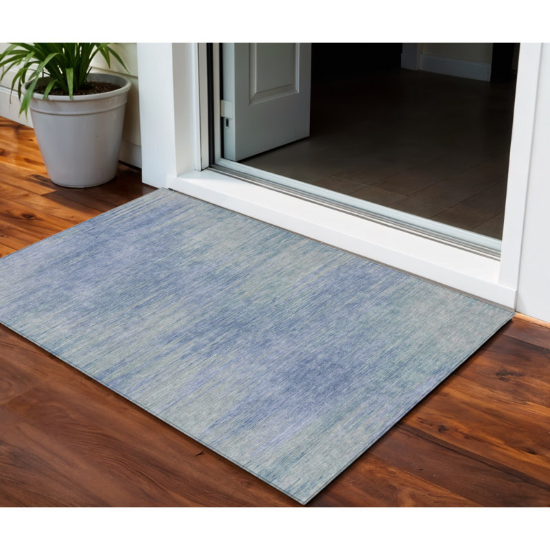 HomeRoots 3' X 5' Denim Blue And Sky Blue Abstract Washable Indoor Outdoor Area Rug