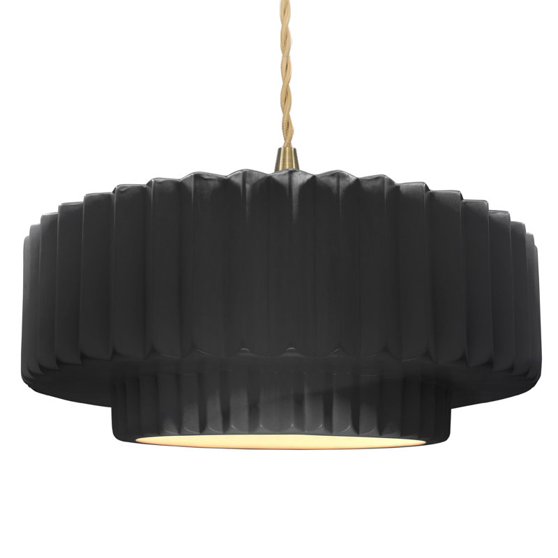 Luminaire suspendu tambour en céramique et en métal 1 lumière Gela, H 6 po x l 16,25 po x P 16,25 po, Lustre noir