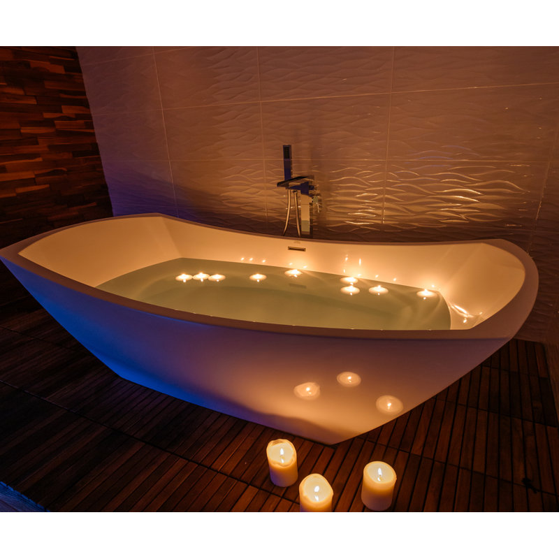 Denali 70'' x 36'' Soaking Solid Surface Bathtub, Satin Chrome, Matte White
