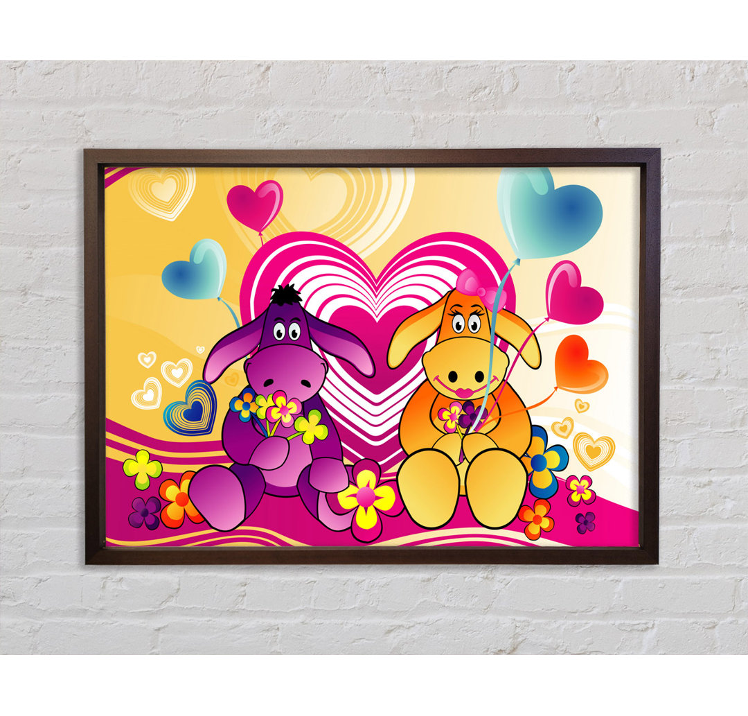 Donkeys And Hearts Celebration White - Single Picture Frame Kunstdrucke auf Leinwand