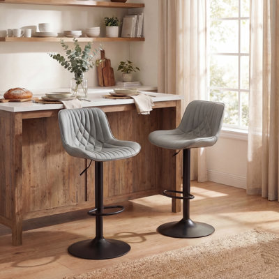 Swivel Bar Stools Modern Faux Leather Upholstered Counter Stools for Kitchen Island, Adjustable Height Stools with Footrest for Home Bar