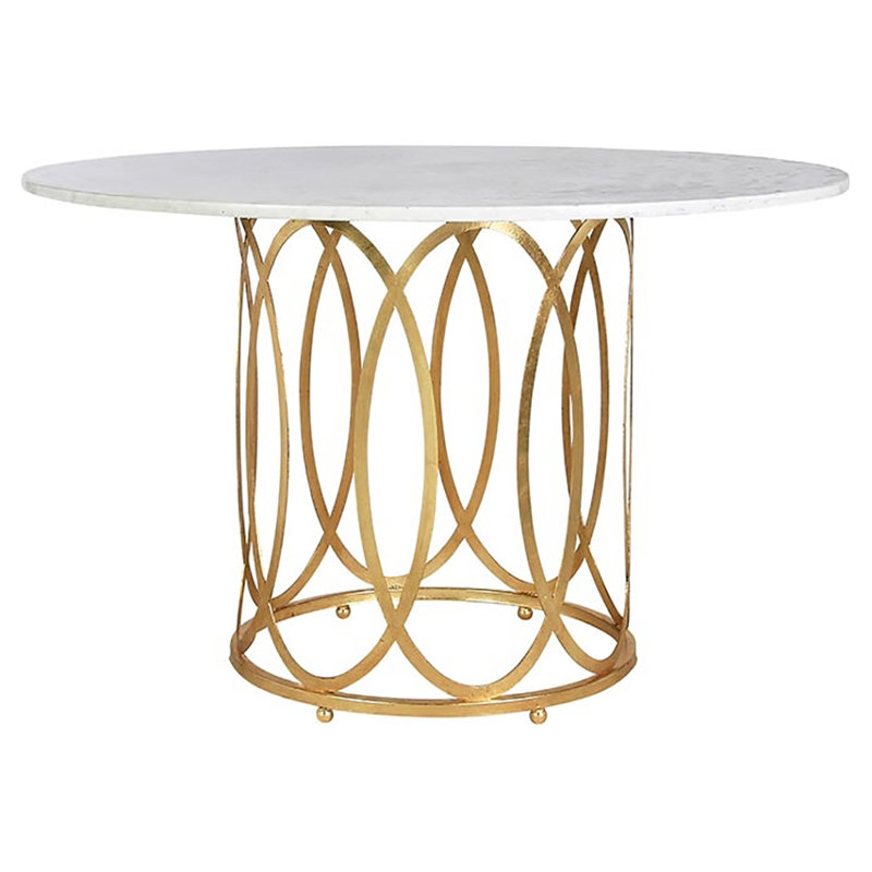 New Orleans 48" Trestle Dining Table, Gold Leaf, Carrera Marble