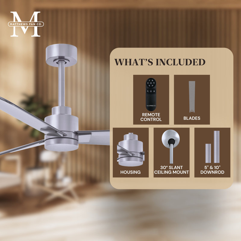 Alessandra Outdoor Downrod Ceiling Fan, Brushed Nickel, Brushed Nickel