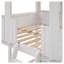 Lit superposé double au-dessus de double avec toit et fenêtre, structure de lit pour enfant en bois massif blanc avec échelle et garde-corps