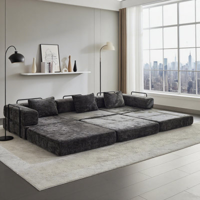Compression Sofa,Convertible Floor Sofa Bed with Fixed-Shape Frame, Boneless Modular Sectional Sofa,No Assembly Required,Chenille fabric,for Living Ro by Wrought Studio