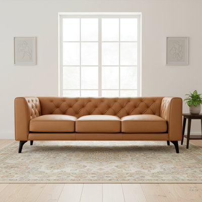 Canapé capitonné en cuir véritable 89 po avec accoudoirs Tuxedo Avila