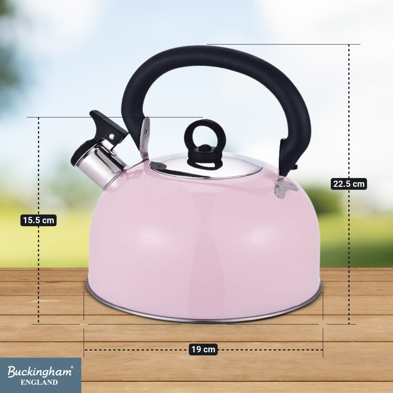 Buckingham Camping Whistling Kettle Stainless Steel with Heat-Resistant Handle 2.5 Litres , Pink