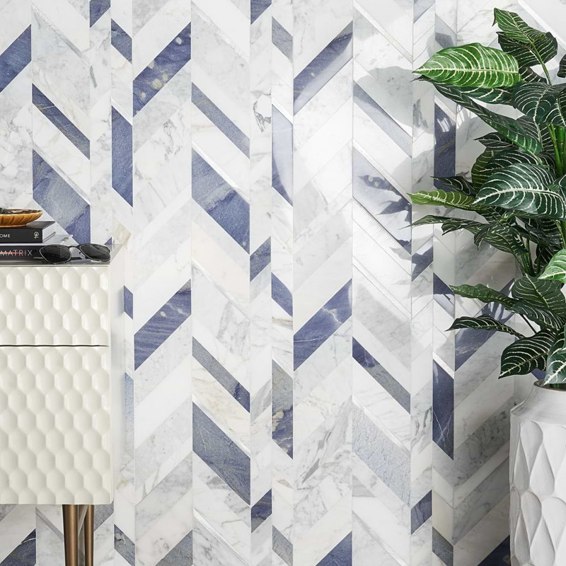 Amari Polished Marble And Aluminum Mosaic, Azur