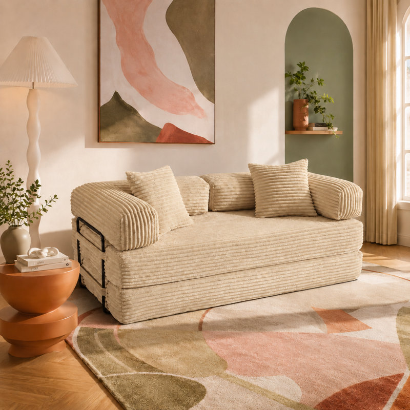 Canapé-lit convertible 80,5 po avec coussins, Beige