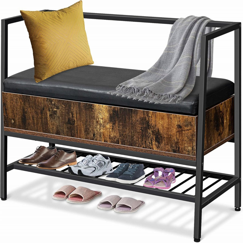 Storage Shoe Bench With Padded Seat, Entryway Bench