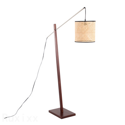 Contemporary Floor Lamp In Walnut Wood And White Fabric Shade By Lumisource