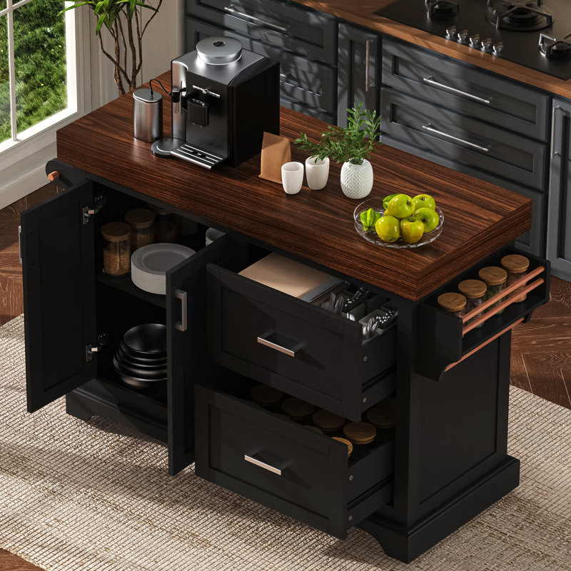 Modern 53" Kitchen Islands With Multi-Storage, Black