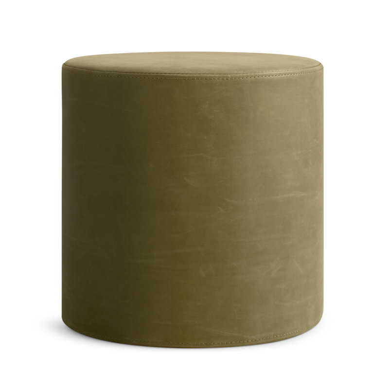 Bumper Upholstered Pouf, Loden Green Genuine Leather
