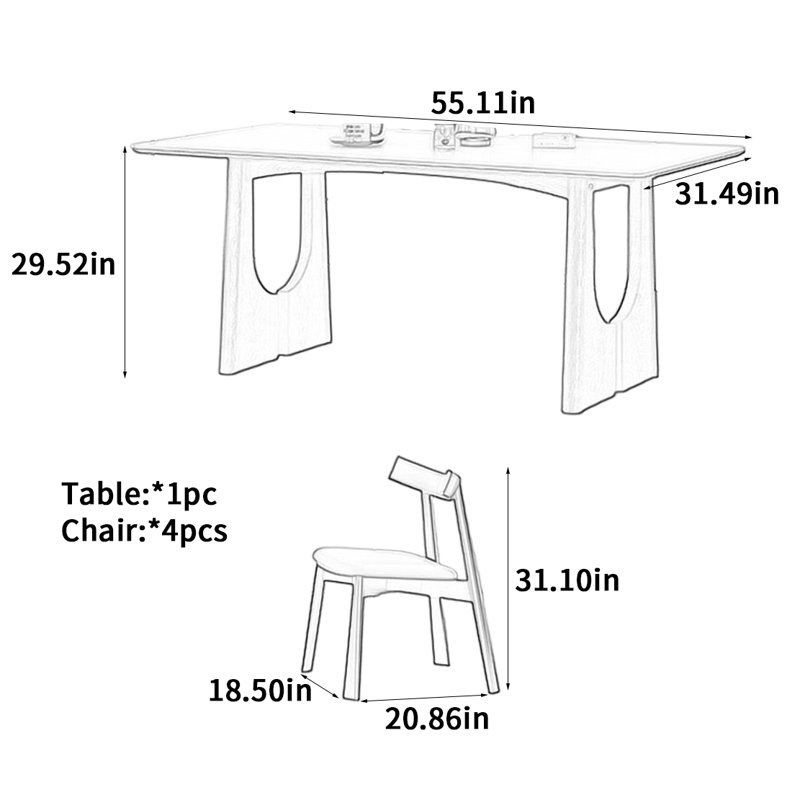 Table de salle à manger French, 5, H 29,52 po x L 55,11 po x l 31,49 po