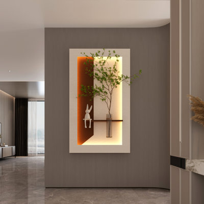 Décoration murale réglable à 3 couleurs à DEL avec art 3D, plantes simulées, vase en verre, statue de lapin et d'interface pour chambre à coucher, installation facile, effet d'arrangement de bricolage, DEL, statue, télécommande