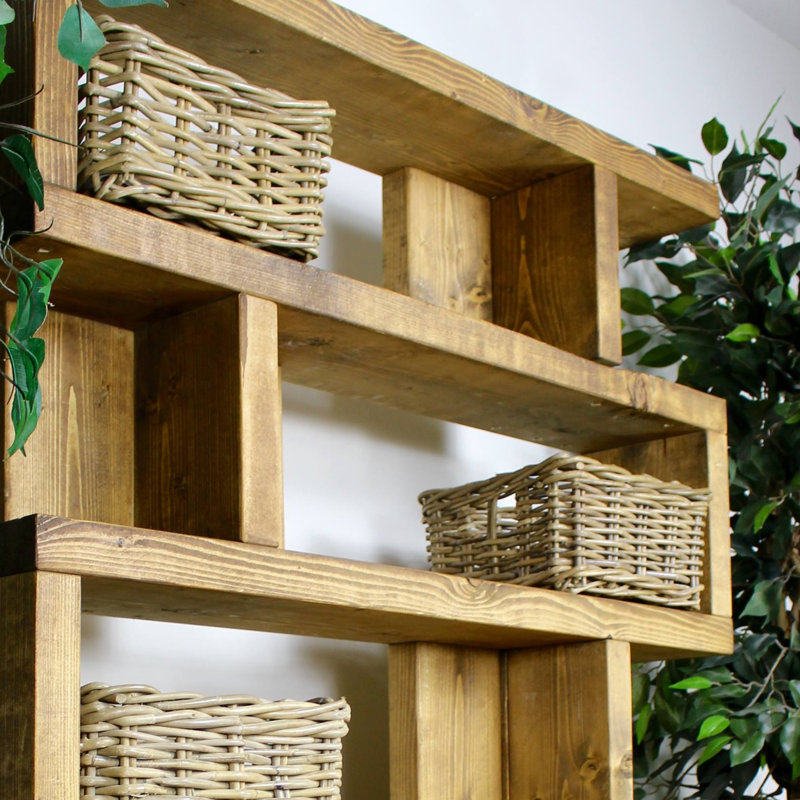 Blackhorse Solid Wood Geometric Bookcase, Dark Oak, 152cm H x 100cm W x 20cm D