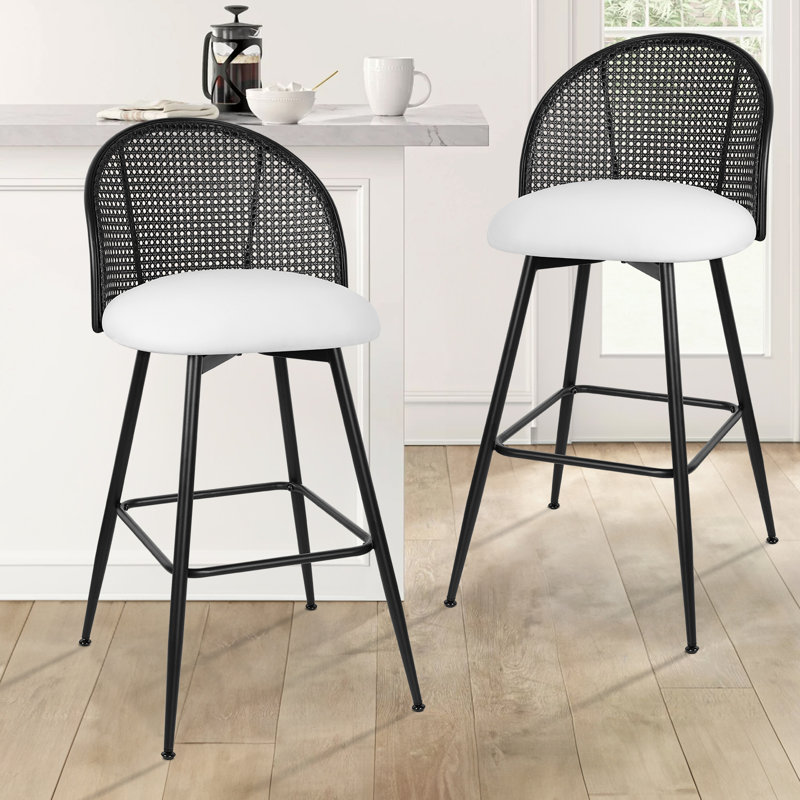 Arvon Swivel Upholstered Counter & Bar Stool, White, Bar Stool (29” Seat Height), Black