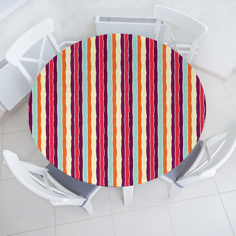Bungalow Rose Colorful Fitted Round Tablecloth Diameter Multicolor, 51.97" Round
