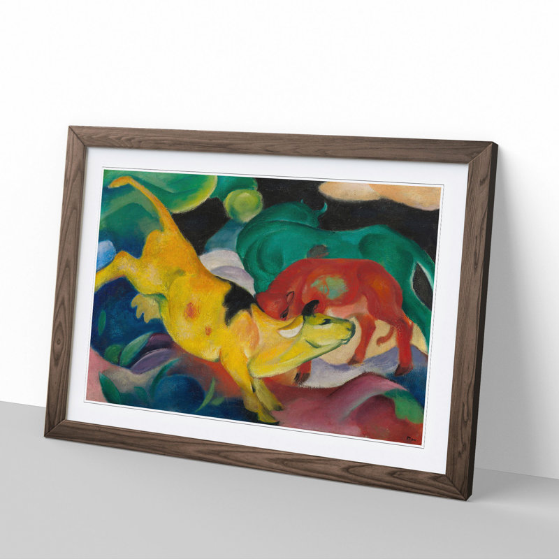 The Yellow Cow Vol.2 by Franz Marc - Picture Frame Painting, 36cm H x 48cm W x 2cm D, Walnut