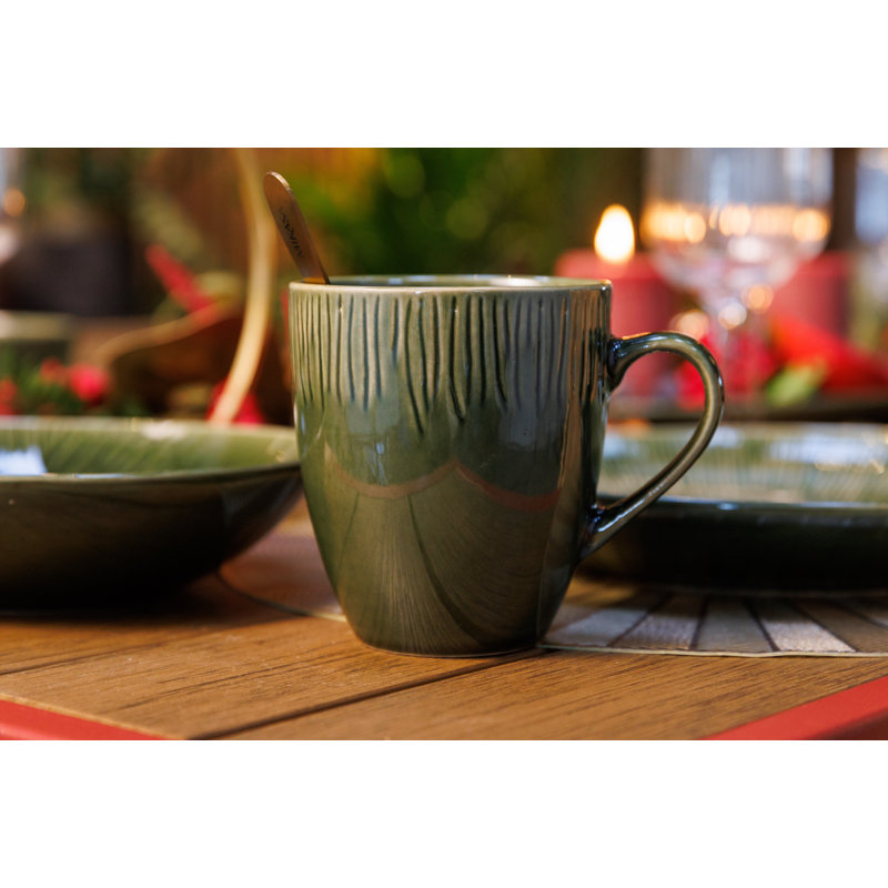 Mikasa Jardin Midnight Stoneware Mugs, 420ml, Green