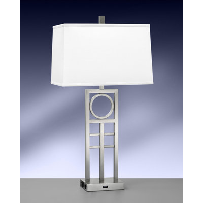 Lampe de table argentée 26 "avec prise USB et prise Attra