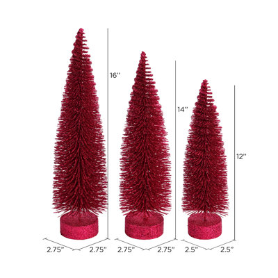 12"-14"-16" Dusty Rose Glitter Oval Pine Artificial Christmas Tree, Set of 3