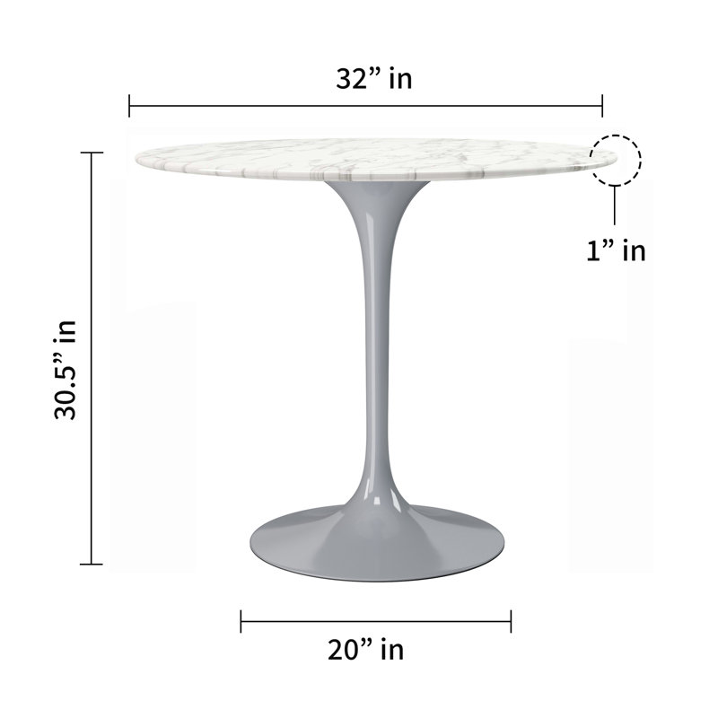 Tazio Round Marble Dining Table, Gray, 30.5" W x 32" L