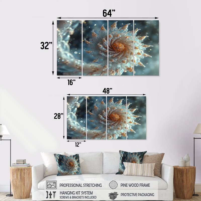 «Winter Magic Curl - Fractal», art mural 4 pièces, 32" H x 64" W
