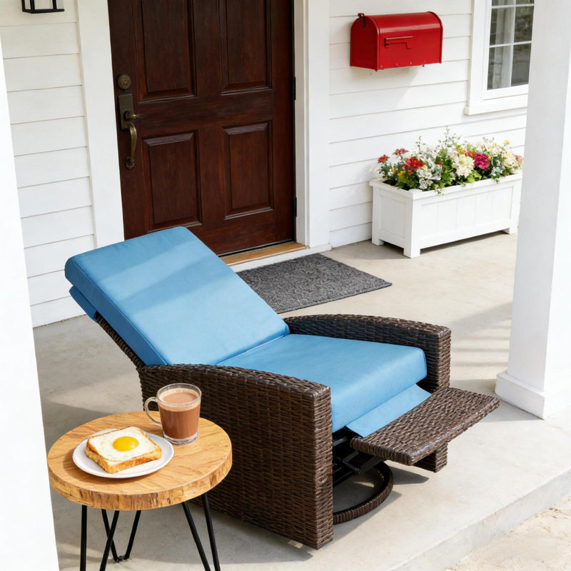 Comfy Swivel Recliner,Outdoor Wicker Swivel Recliner Chair, Cream White, Brown