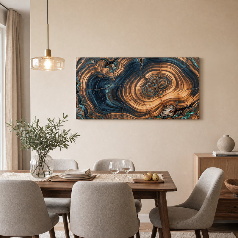 Art mural sur toile tourbillonnant bleu et cuivre, 58“W x 28”H