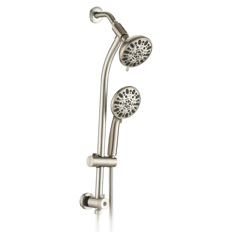 Drillfree Stainless Steel Slide Bar Combo Rain Showerhead 7Setting Hand, Dual Shower Head Spa System, Brushed Nickel