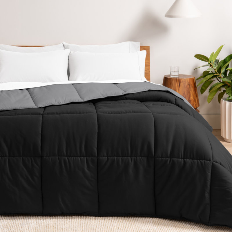Édredon réversible en microfibre ultra douce de qualité supérieure, Noir/gris, Édredon très grand californien