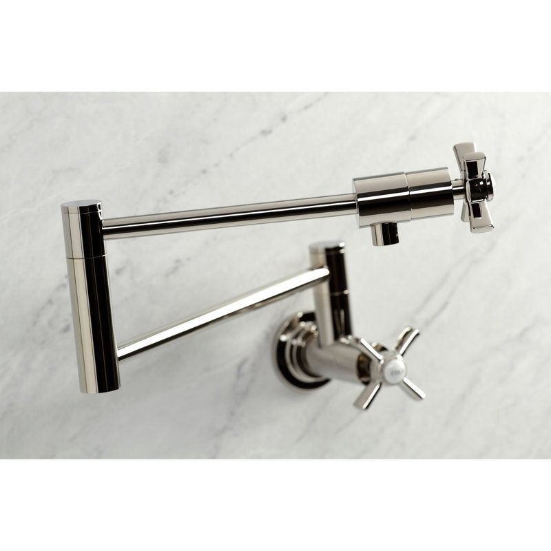 Kingston Brass Manhattan Two-Handle 1-Hole Wall Mount Pot Filler Faucet, Polished Nickel, Knob/Cross Handle