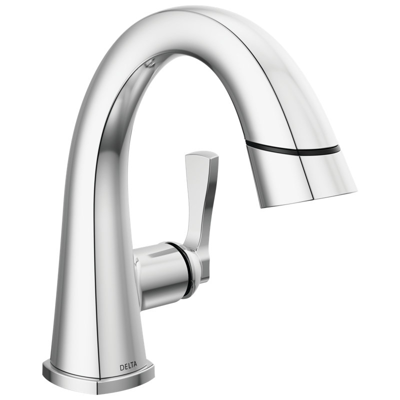 Stryke Single Hole Pull Out Sprayer Bathroom Faucet, Single Handle Bathroom Sink Faucet, Lumicoat Chrome