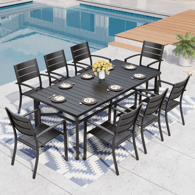 8 - Person Metal Patio Dining Set With With Rectangular Table