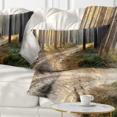 Road in Thick Morning Forest - Coussin décoratif à imprimé paysage